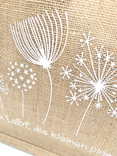 Laden Sie das Bild in den Galerie-Viewer, Jute Tasche XL Shopper "Pusteblumen"
