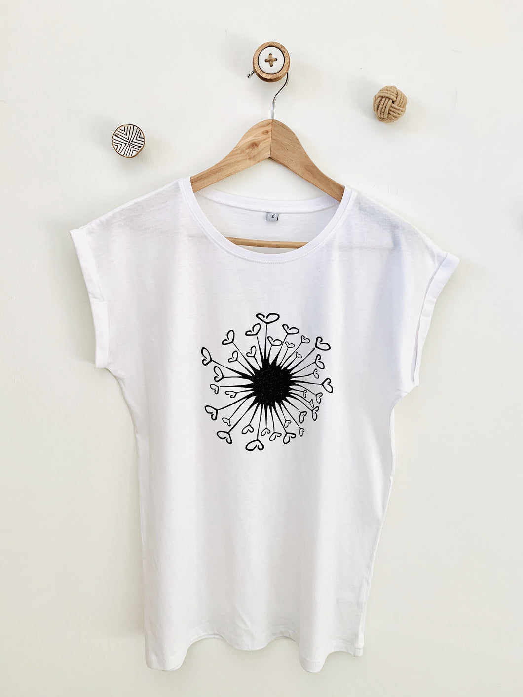 Shirt Pusteblume Glitzer weiss/schwarz